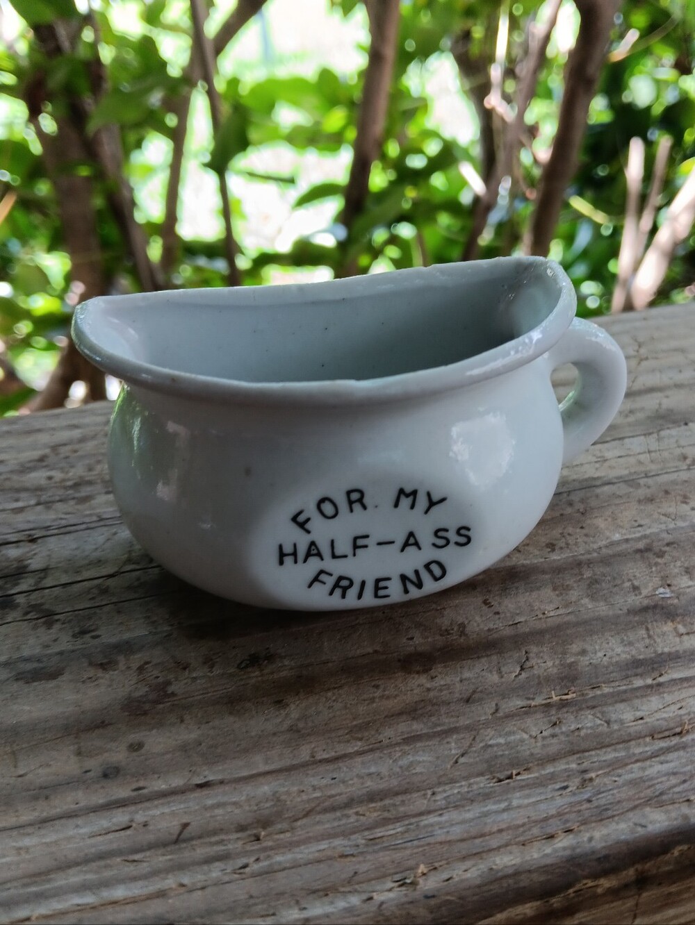Vintage MCM Porcelain Halfass Friend Novelty Ashtray Half Cup 1960s